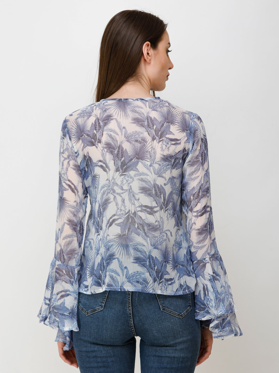 SCORPIUS Women Off-White & Blue Printed Top