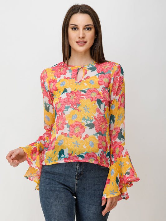 SCORPIUS Women Yellow Printed Top