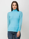 SCORPIUS Women Blue Solid High Neck Top