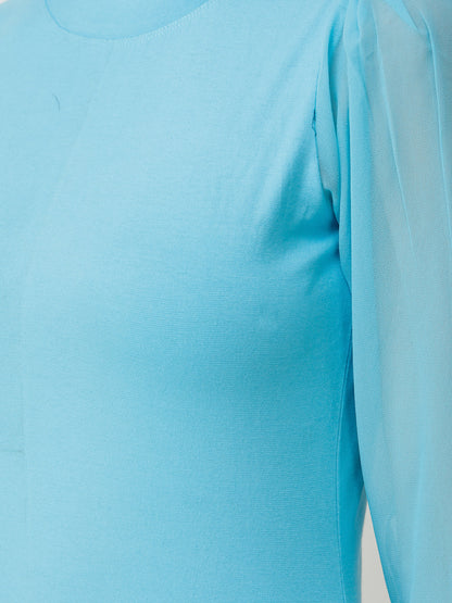 SCORPIUS Women Blue Solid High Neck Top