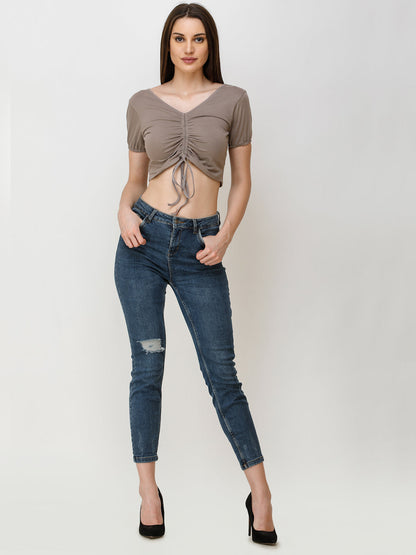 SCORPIUS Taupe Solid Fitted Crop Top