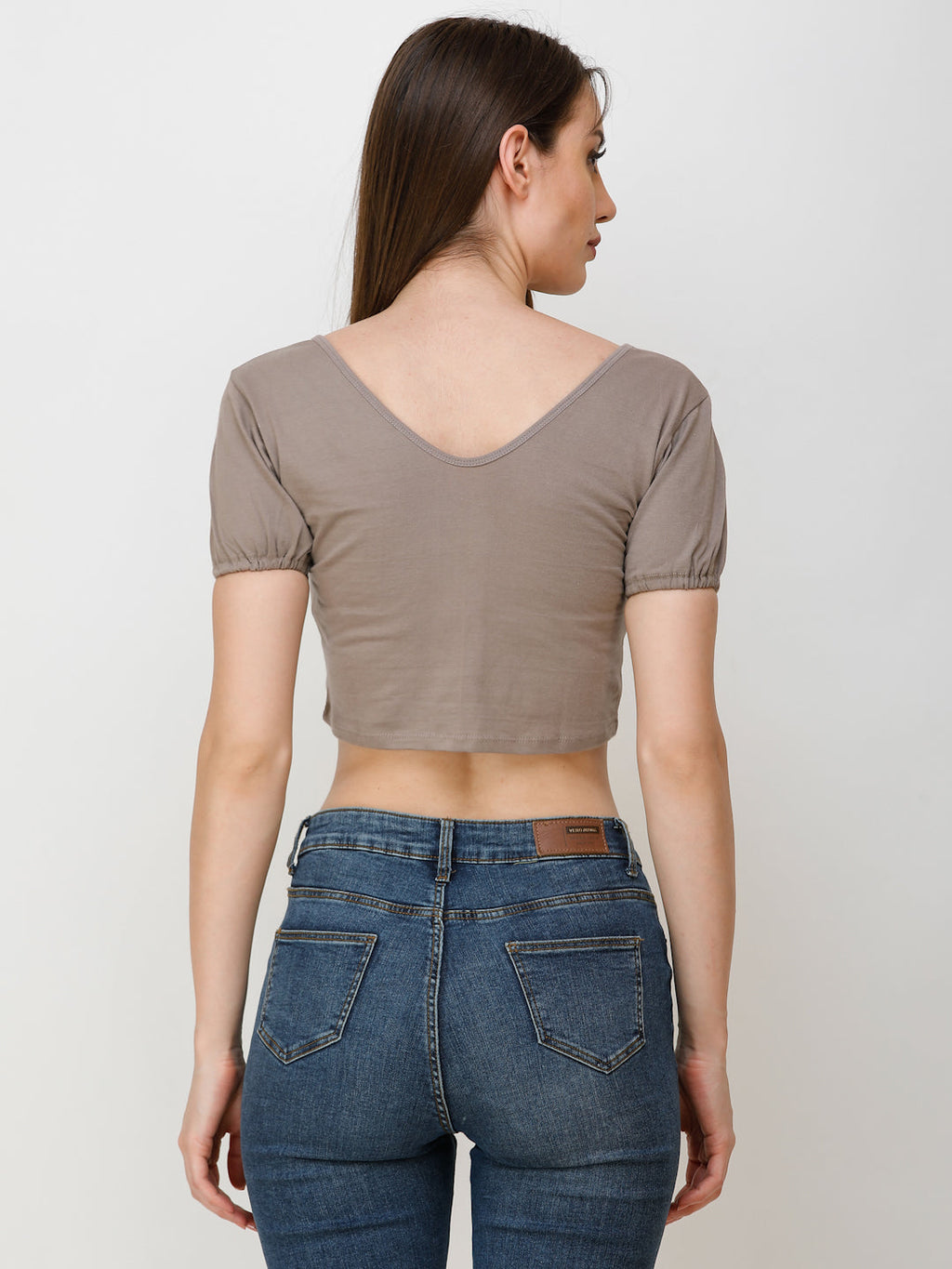 SCORPIUS Taupe Solid Fitted Crop Top