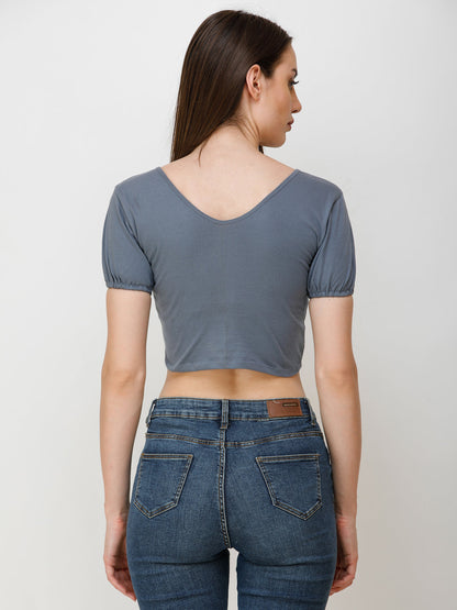 SCORPIUS Women Grey Solid Fitted Crop Top