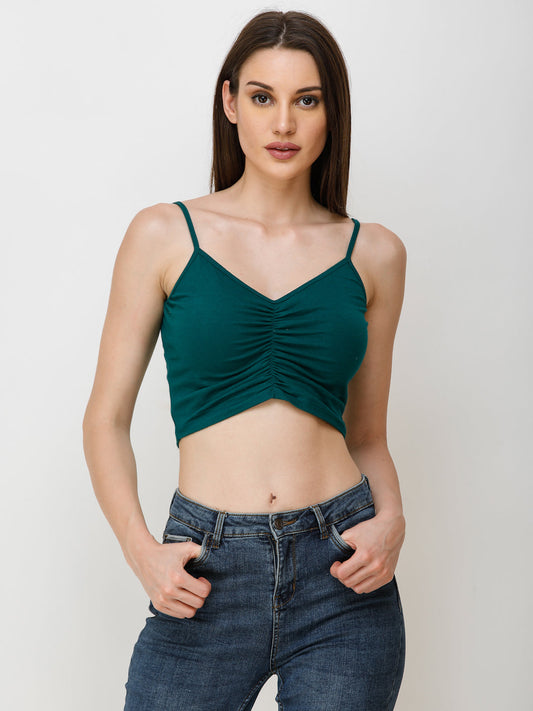 SCORPIUS Women Teal Green Solid Crop Bralette Top