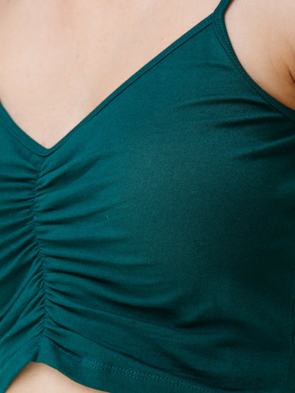 SCORPIUS Women Teal Green Solid Crop Bralette Top