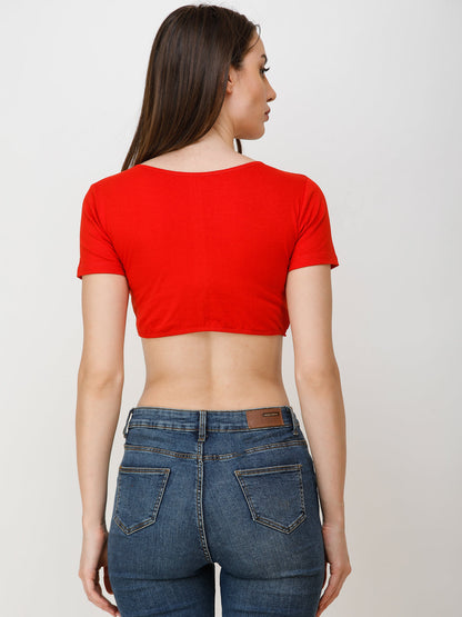 SCORPIUS Women Red Solid Fitted Crop Top