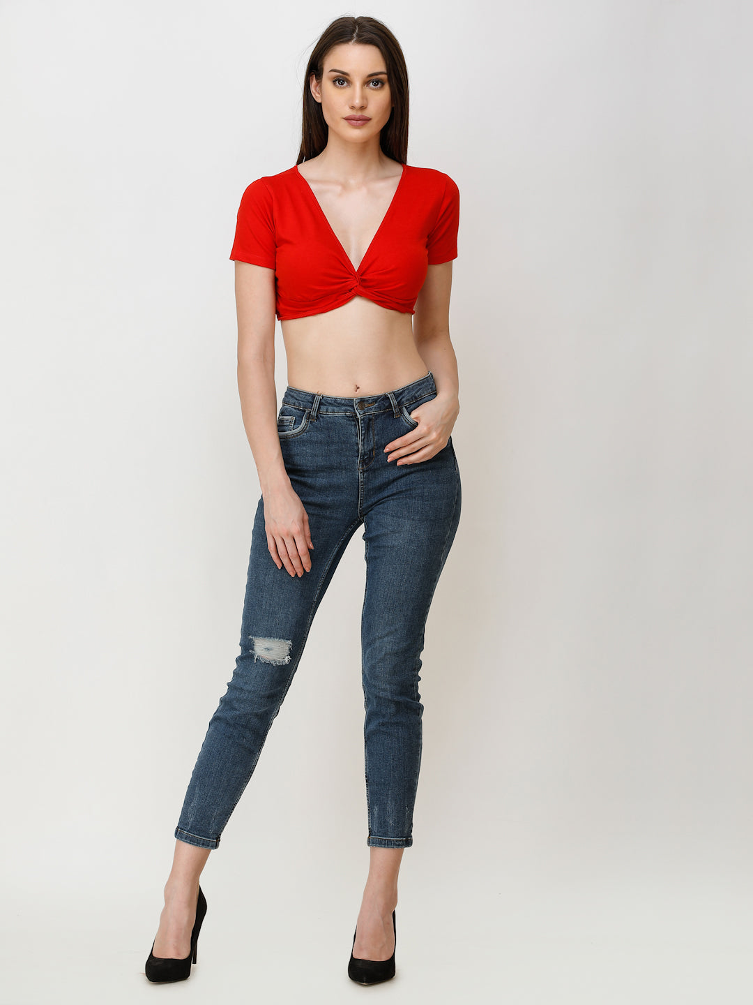 SCORPIUS Women Red Solid Fitted Crop Top