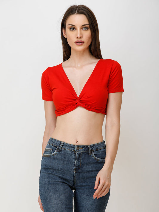 SCORPIUS Women Red Solid Fitted Crop Top