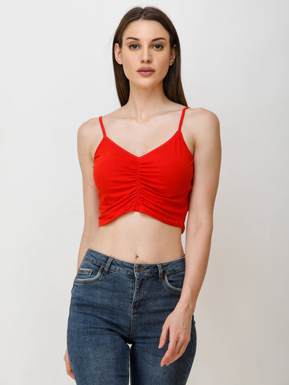 SCORPIUS Women Red Solid Crop Top