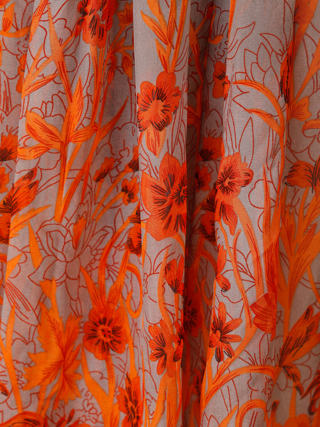 Scorpius Women Grey & Orange Floral Printed Flared Maxi Chiffon Skirt