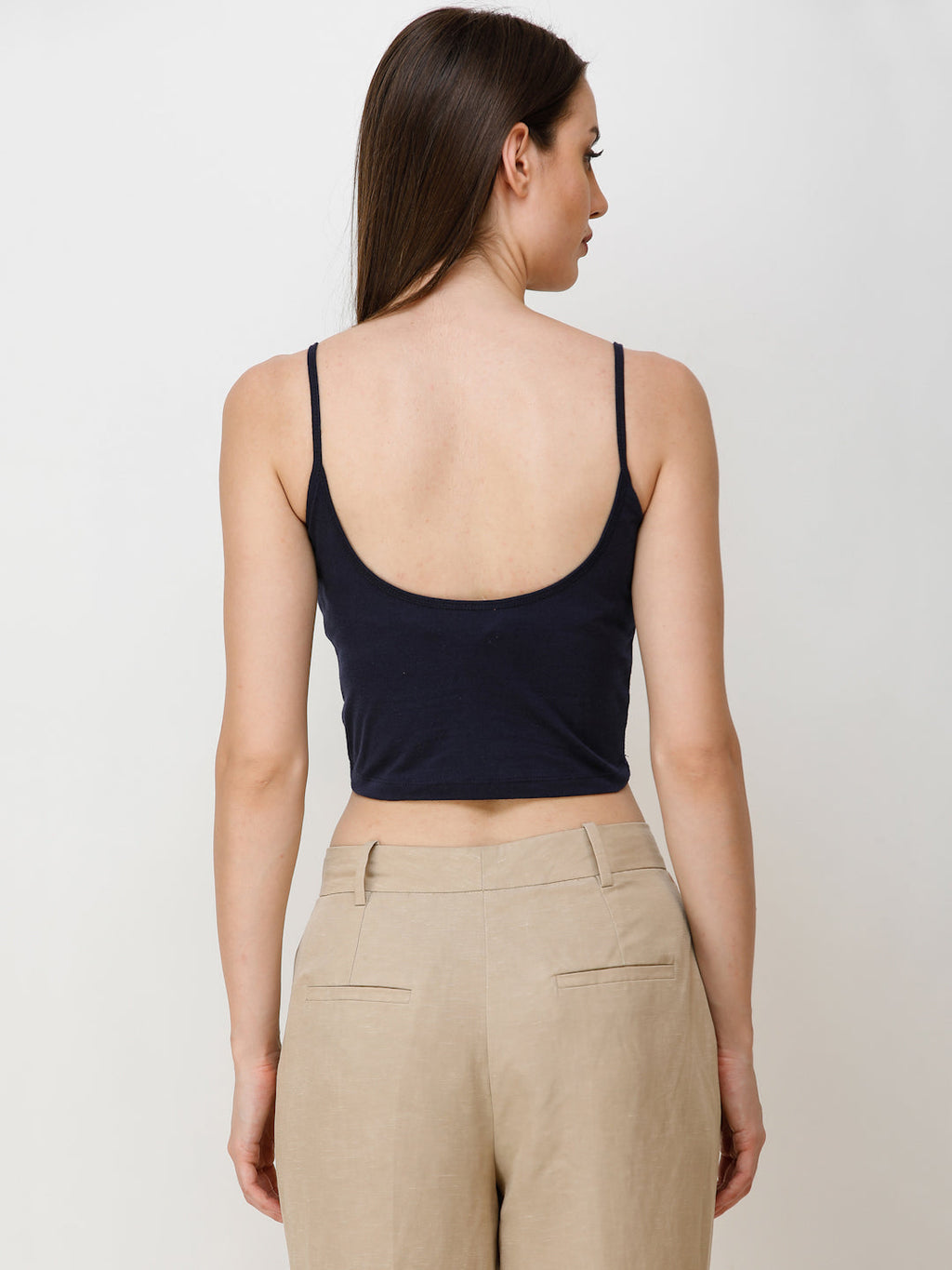 SCORPIUS Women Navy Blue Solid Tank Top