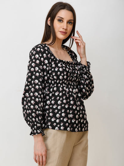 Black Printed Top