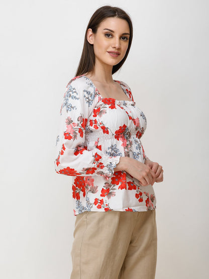 White Printed Top