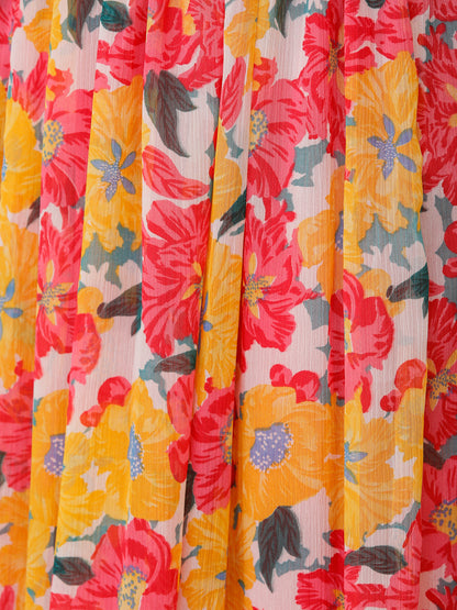 Scorpius Women Yellow & Orange Floral Print Flared Maxi Skirt