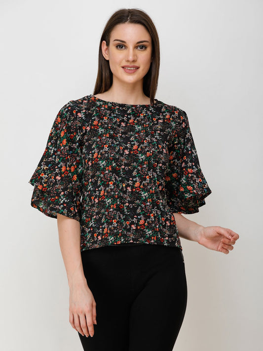 Black Printed Top