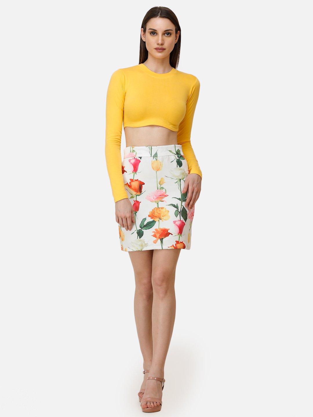 SCORPIUS YELLOW ROUND NECK CROP TOP