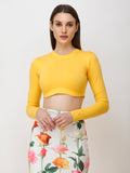 SCORPIUS Women Yellow Solid Cropped Top