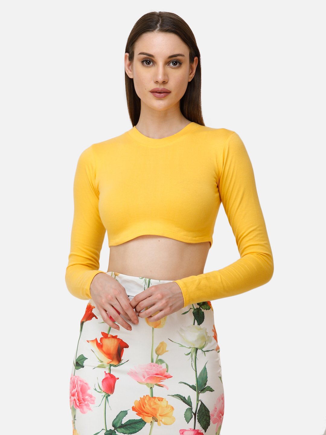 SCORPIUS YELLOW ROUND NECK CROP TOP