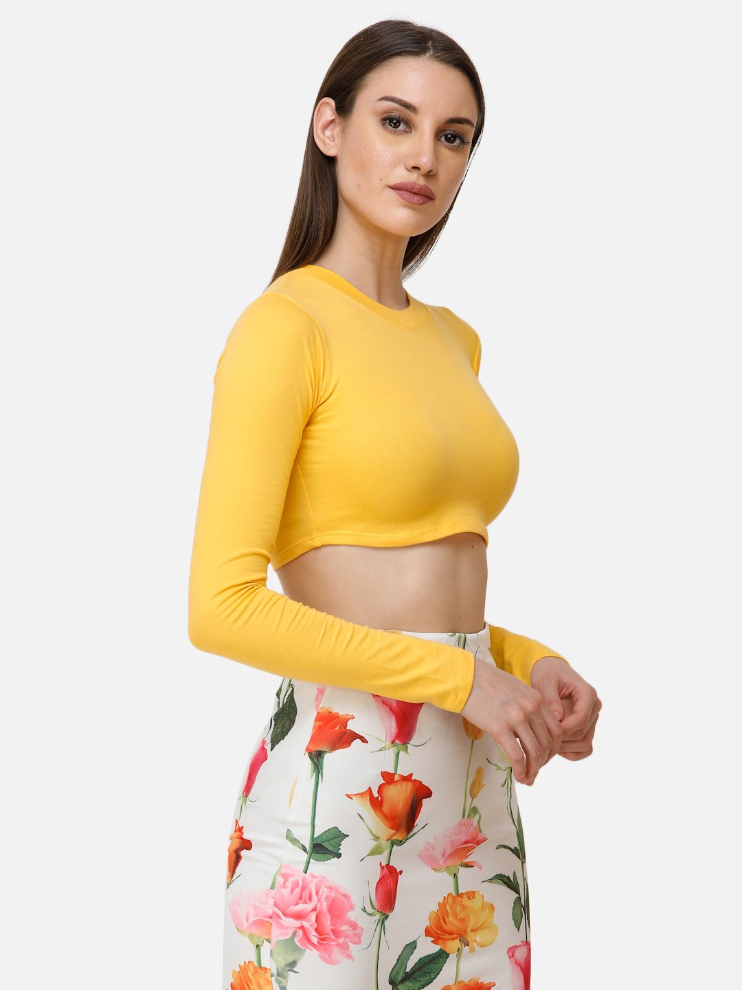 SCORPIUS YELLOW ROUND NECK CROP TOP