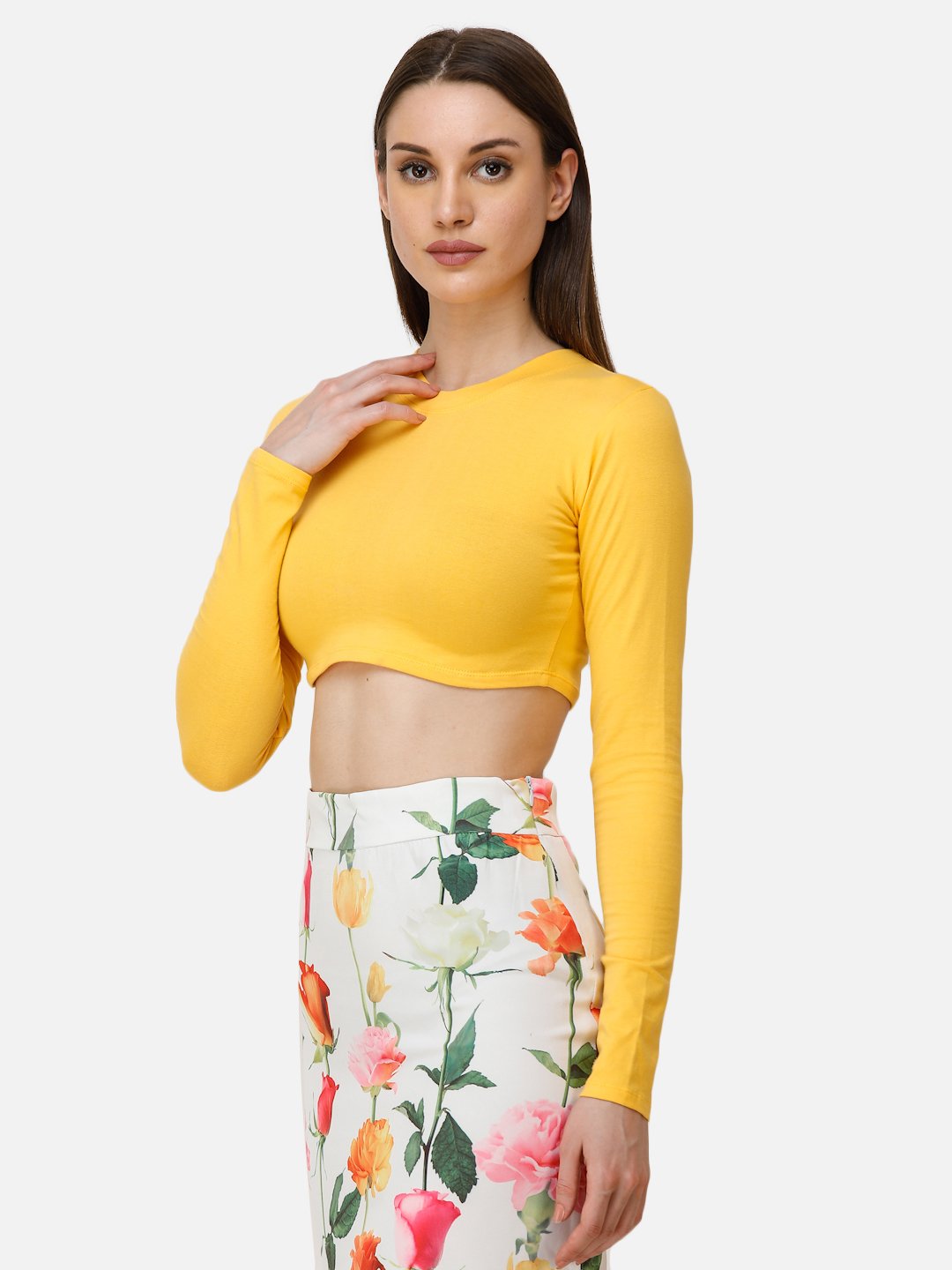 SCORPIUS YELLOW ROUND NECK CROP TOP