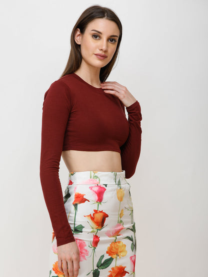 SCORPIUS Women Maroon Solid Fitted Top