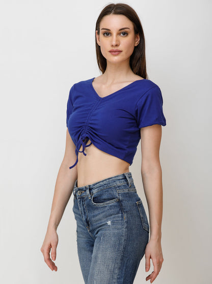 SCORPIUS Women Blue Solid Crop Top