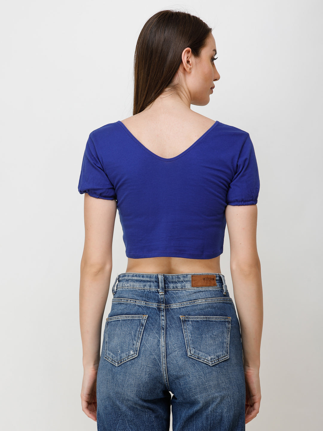 SCORPIUS Women Blue Solid Crop Top