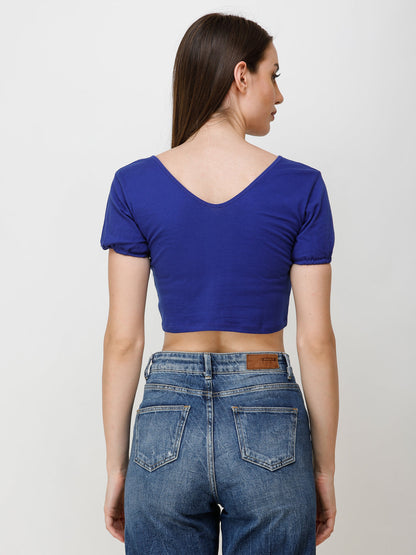 SCORPIUS Women Blue Solid Crop Top