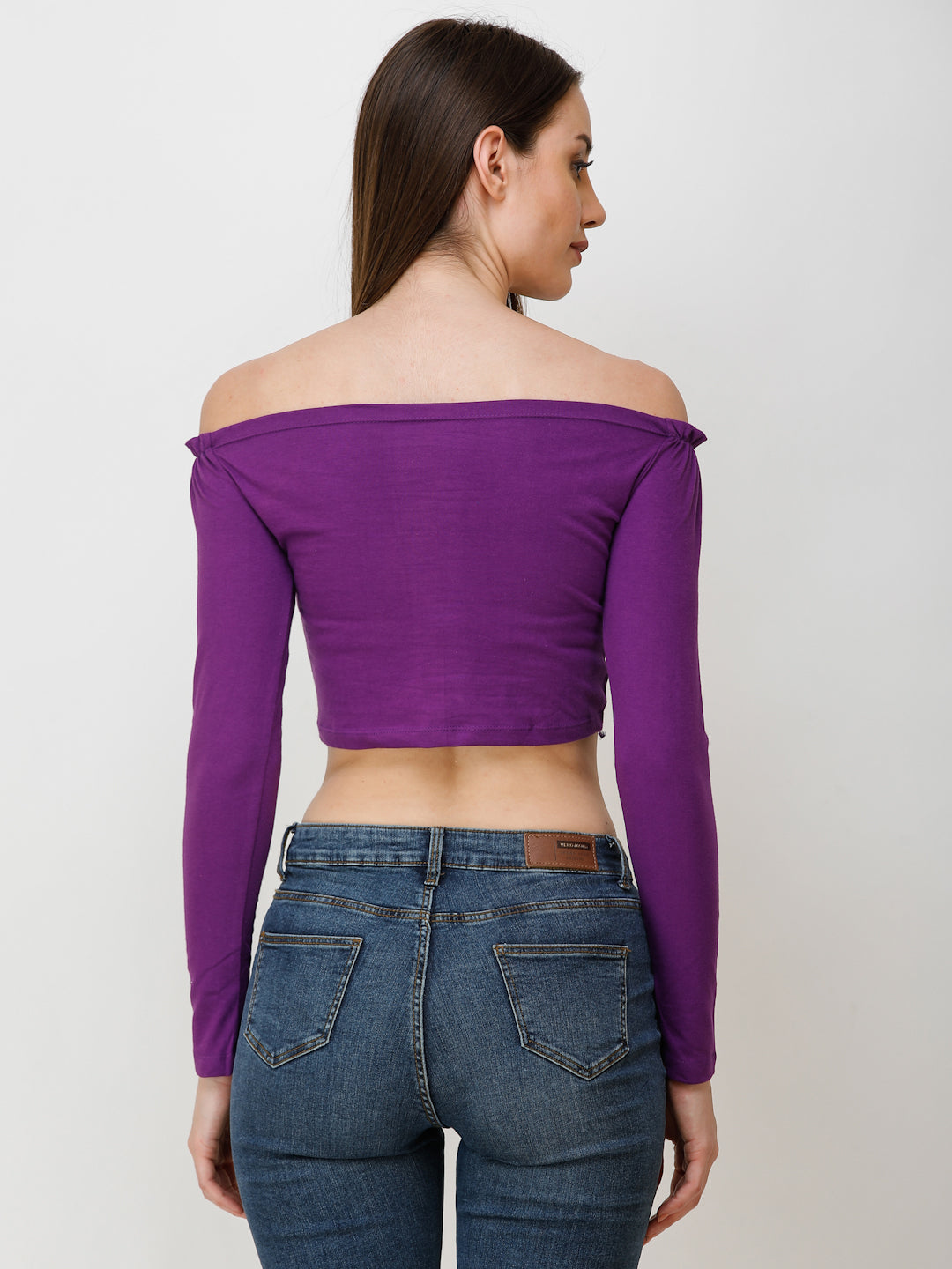 SCORPIUS Women Purple Solid Bardot Crop Top