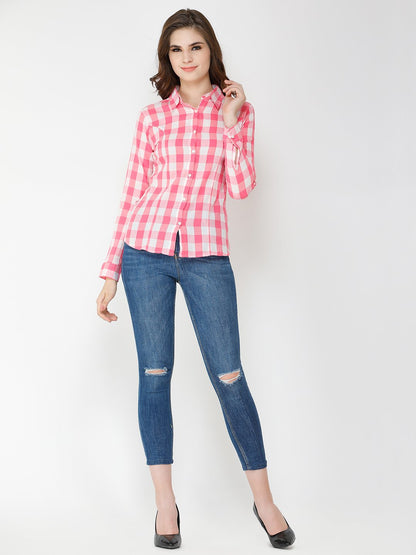 Checkered White & Pink Shirt