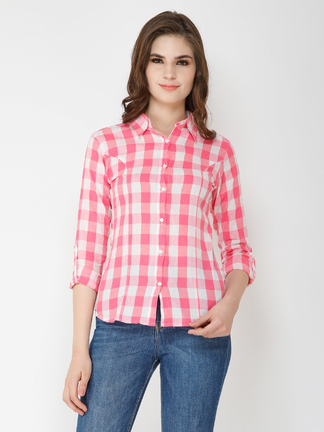 Checkered White & Pink Shirt