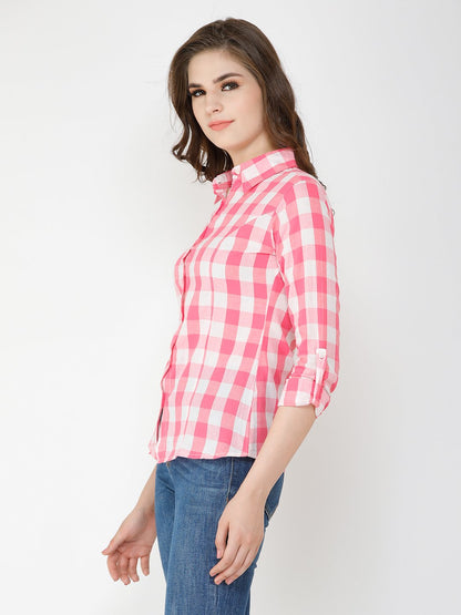 Checkered White & Pink Shirt