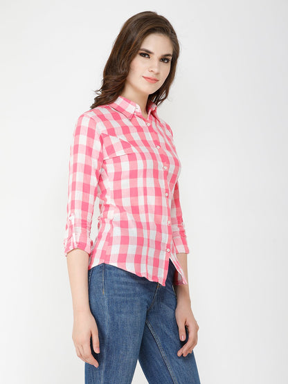 Checkered White & Pink Shirt