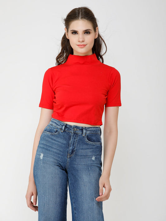 Red Highneck Top- Solid