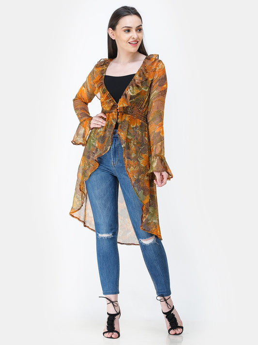 Mustard Printed Shrug