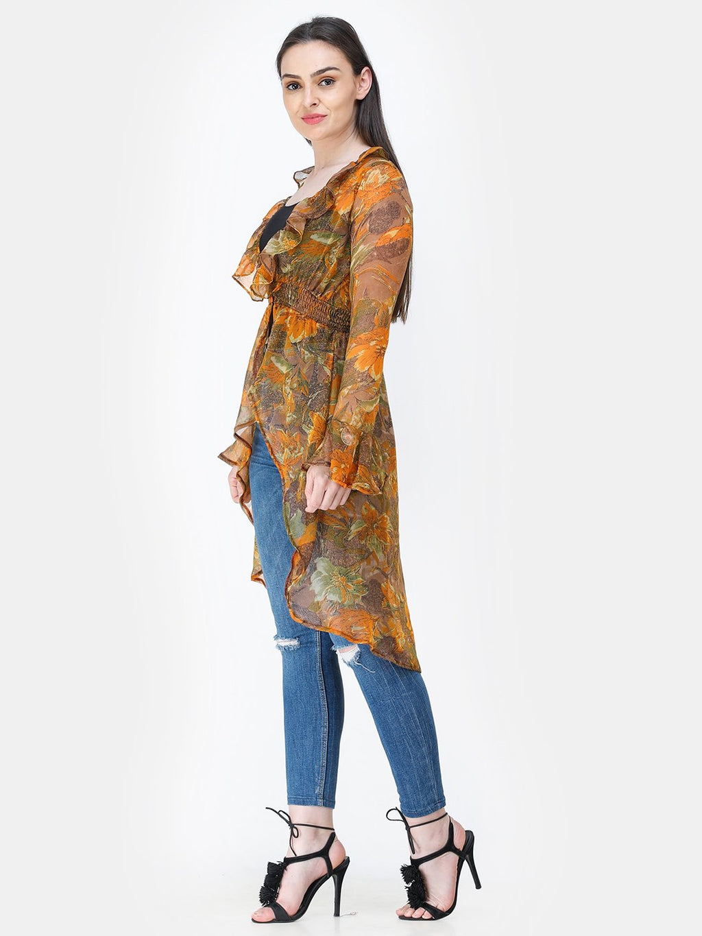 Mustard Printed Shrug
