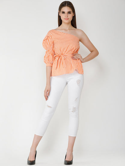 Orange Checkered Top