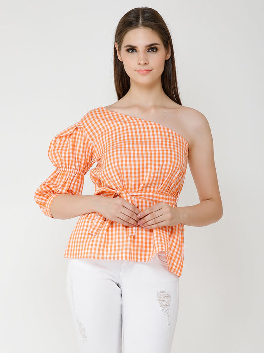 Orange Checkered Top