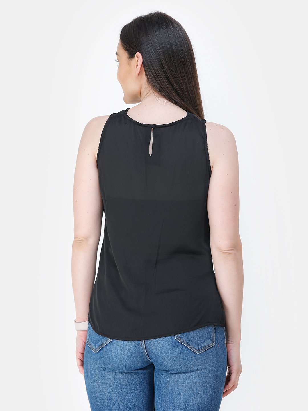 Black Solid Satin Top