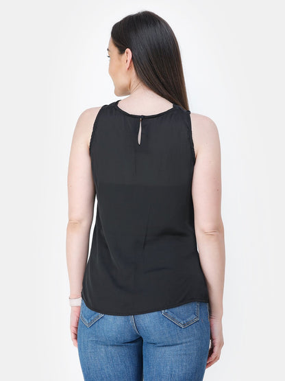 Black Solid Satin Top