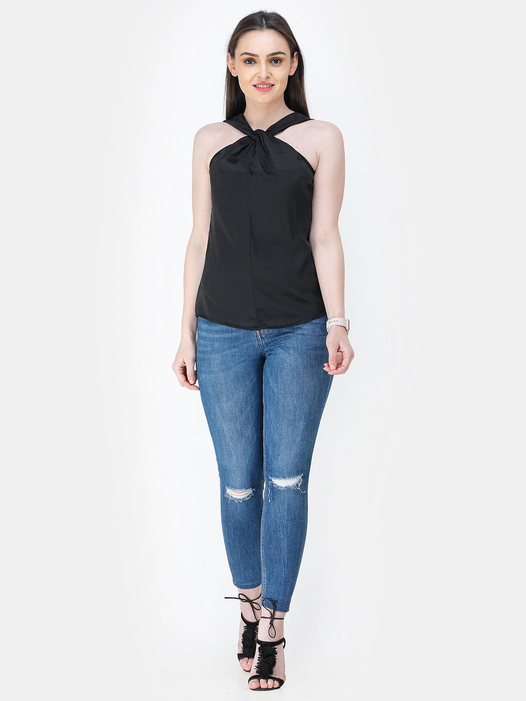 Black Solid Satin Top