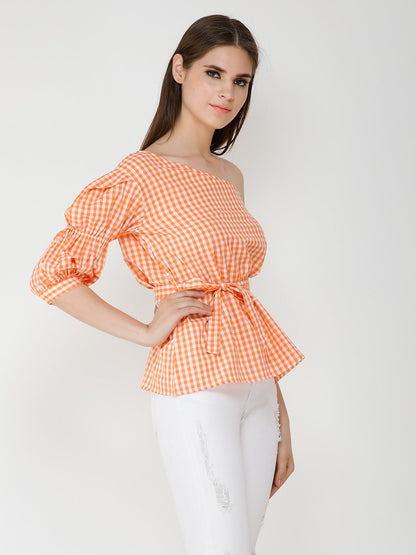 Orange Checkered Top