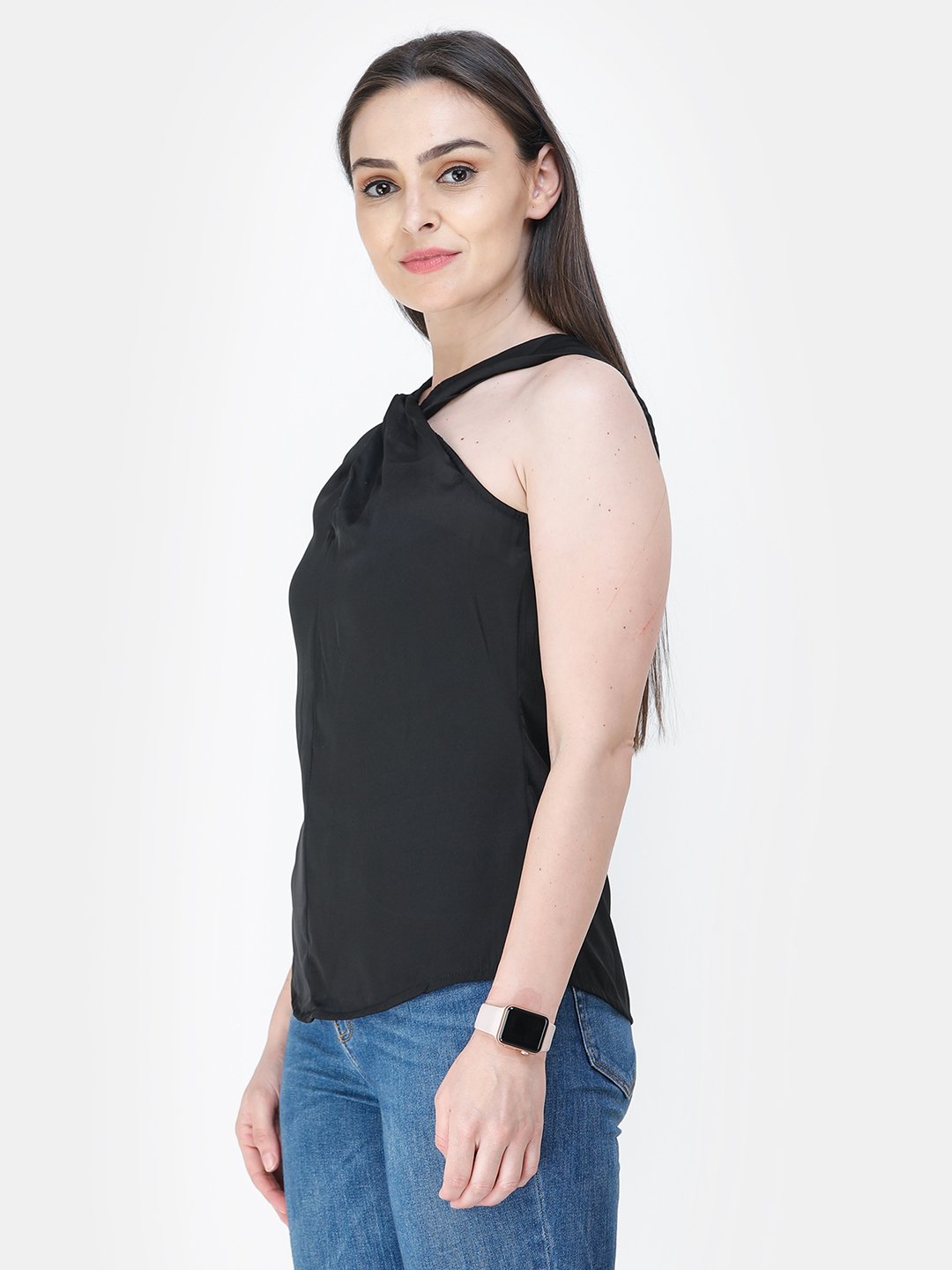 Black Solid Satin Top