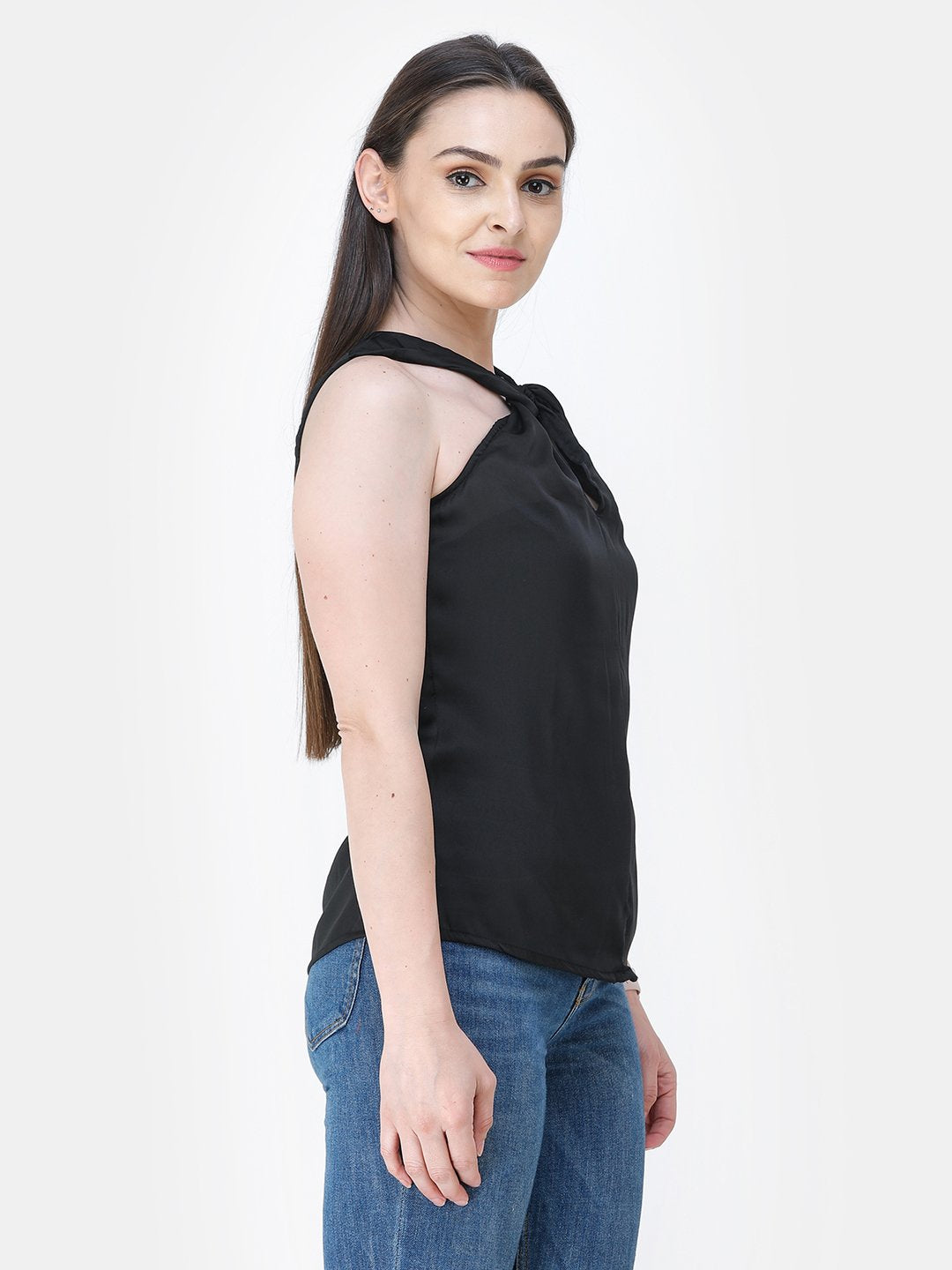 Black Solid Satin Top