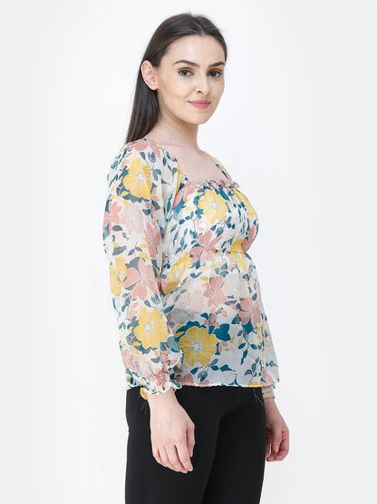 White Printed Top