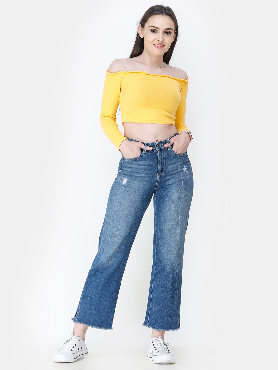 Yellow Solid Crop Top