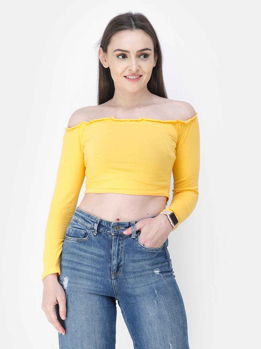 Yellow Solid Crop Top