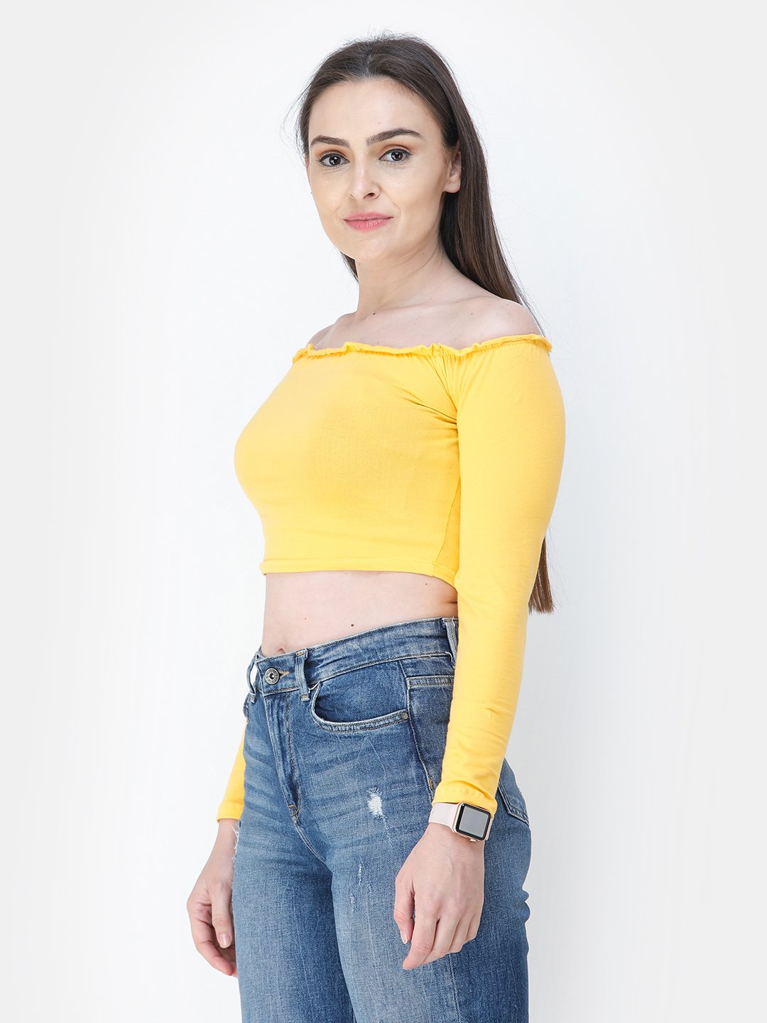 Yellow Solid Crop Top