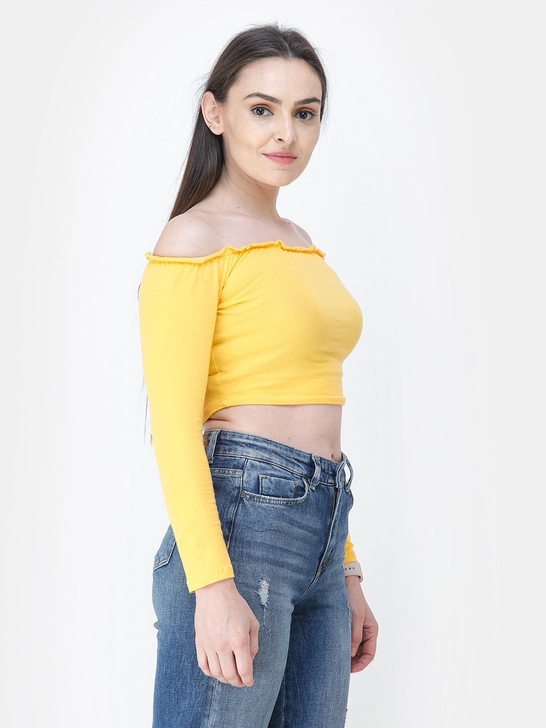 Yellow Solid Crop Top