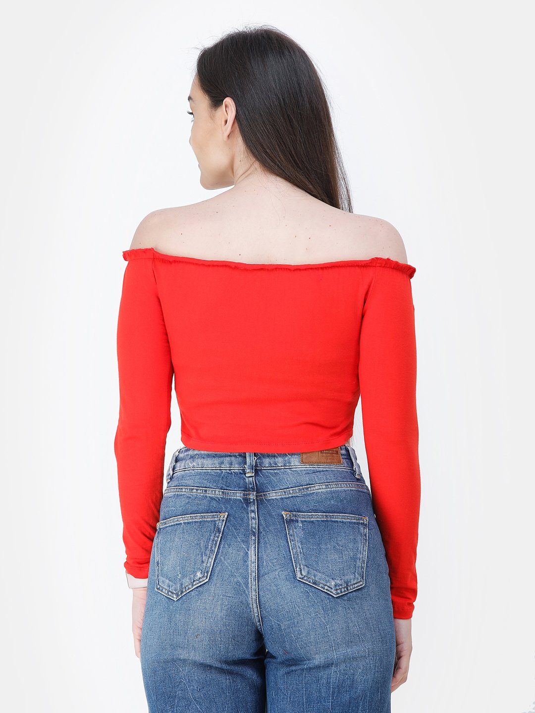 Red Solid Crop Top